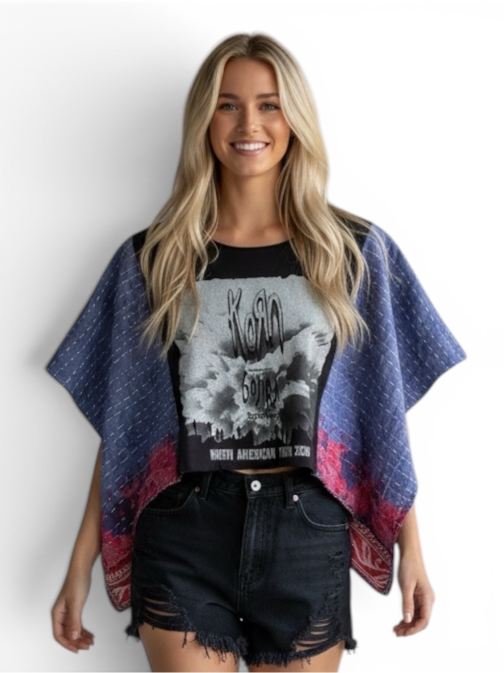 KORN Reworked Band Tee Poncho Style Boho Oversized Granny D Original